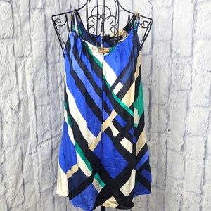 White House Black Market Blue and‎ Green Geometric Blouse